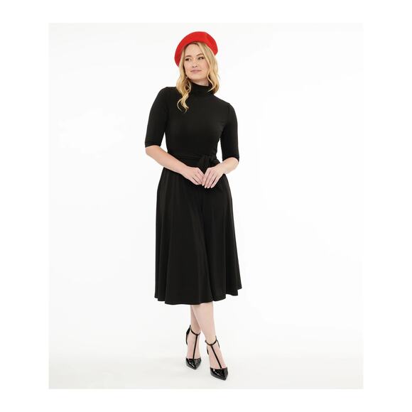 New Unique Vintage 50s Black Turtleneck Fit & Flare Retro Mod Dress Sm - Picture 1 of 8